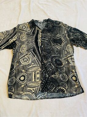 Ventage Giorgio Danieli Men's Short-Sleeve Button-Up Shirt - Black & Cream XXL